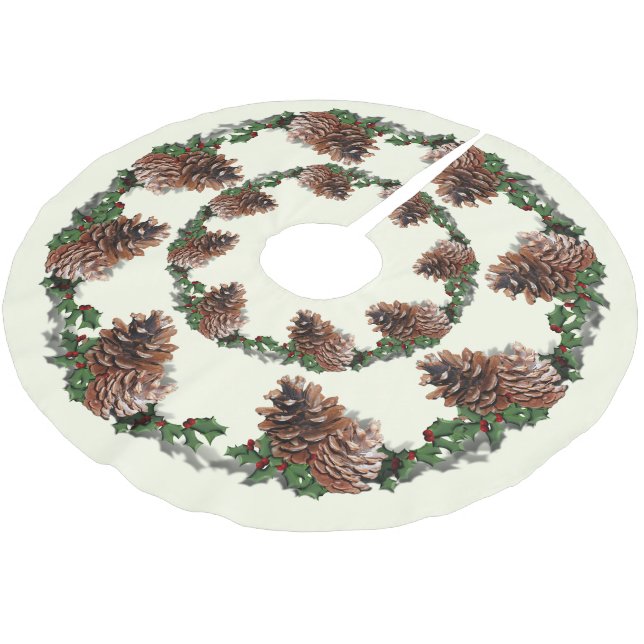 Jupon De Sapin En Polyester Brossé Cônes de Noël  (Angle)