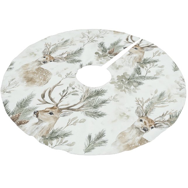 Jupon De Sapin En Polyester Brossé Cônes de pin verts cerf Noël (Angle)