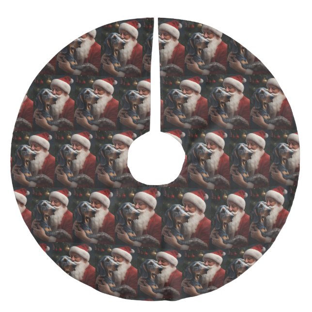 Jupon De Sapin En Polyester Brossé Coonhound Bluetick avec Noël au Père Noël (Devant)