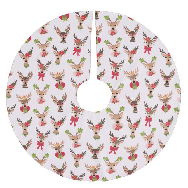 Jupon De Sapin En Polyester Brossé Coquette Christmas Preppy Reindeer (Devant)