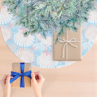 Jupon De Sapin En Polyester Brossé Coquillage de Noël côtier et Starfish