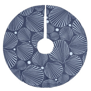 Jupon De Sapin En Polyester Brossé Coquillages bleus, motif de mer d'été.