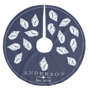 Jupon De Sapin En Polyester Brossé Coquillages côtiers et bleu marine   Personnalisé