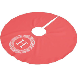 Jupon De Sapin En Polyester Brossé Coral Rouge Wht Grille grecque cadre de ligne de c