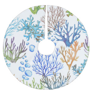 Jupon De Sapin En Polyester Brossé Coraux dessinés à la main : motif sous-marin.