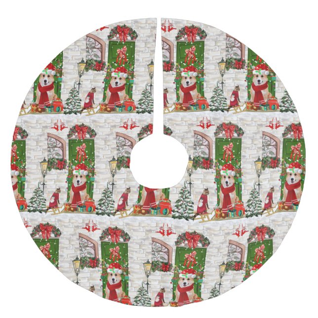 Jupon De Sapin En Polyester Brossé corgi Chien Noël (Devant)