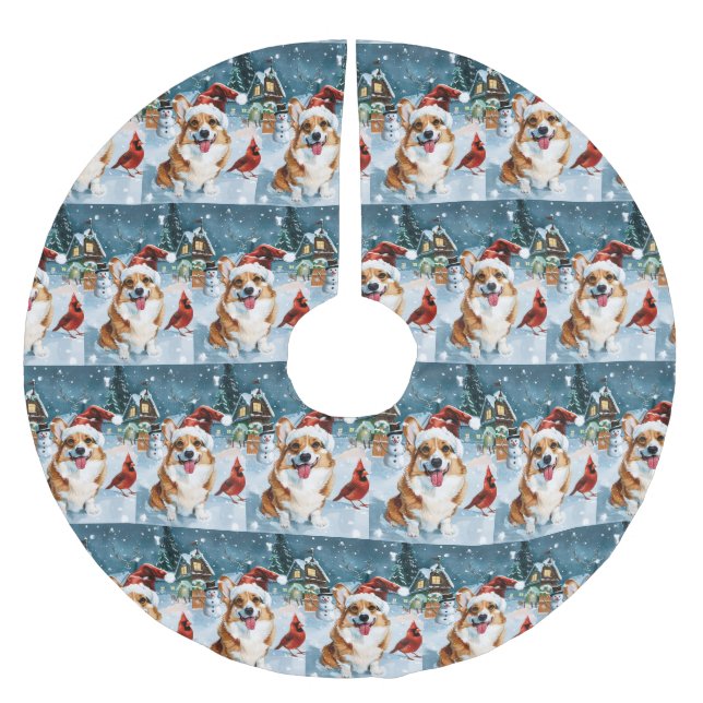 Jupon De Sapin En Polyester Brossé Corgi Winter Wonderland Christmas Joy (Devant)