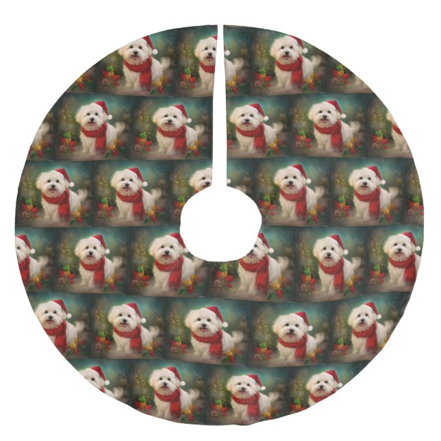 Jupon De Sapin En Polyester Brossé Coton De Tulear Chien dans la neige Noël (Devant)