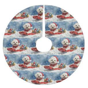 Jupon De Sapin En Polyester Brossé Coton De Tulear en Luge Laissez-le neiger Noël