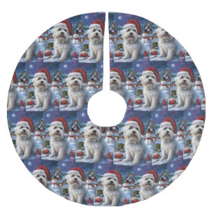 Jupon De Sapin En Polyester Brossé Coton De Tulear Merveilleux Noël Joyeux Noël