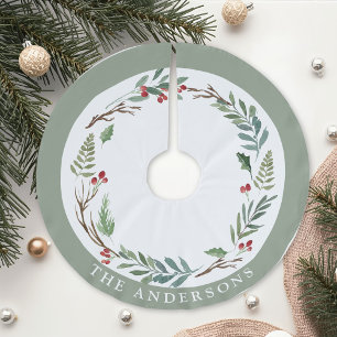 Jupon De Sapin En Polyester Brossé Couronne de baies d'hiver de Noël Nom de famille p