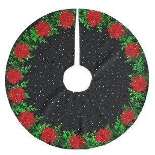 Jupon De Sapin En Polyester Brossé Couronne de fleurs de poinsettia élégante sur fond