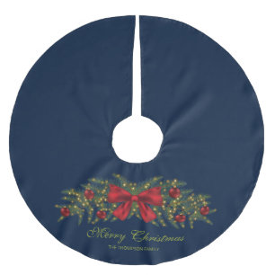Jupon De Sapin En Polyester Brossé Couronne de Noël avec un nœud rouge et des boules