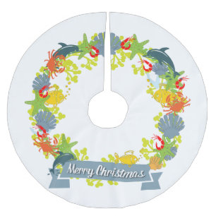 Jupon De Sapin En Polyester Brossé Couronne de Noël Thème Naútico Tapis d'Arbre