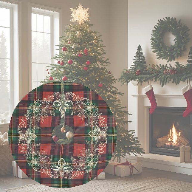 Jupon De Sapin En Polyester Brossé Couronne de plaid et de dentelle d'hiver (Créateur téléchargé)