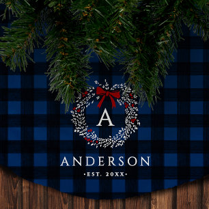 Jupon De Sapin En Polyester Brossé Couronne de vacances rustique au nom de famille pl