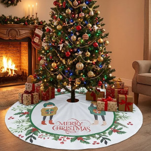 Jupon De Sapin En Polyester Brossé Couronne élégante moderne et Joyeux Noël en écritu