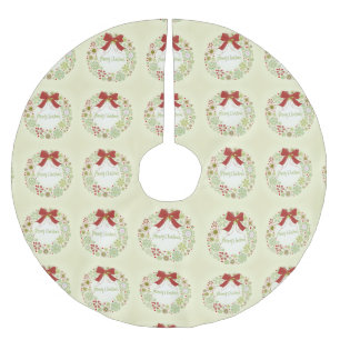 Jupon De Sapin En Polyester Brossé Couronne Joyeux Noël - Tapis de sapin de Noël