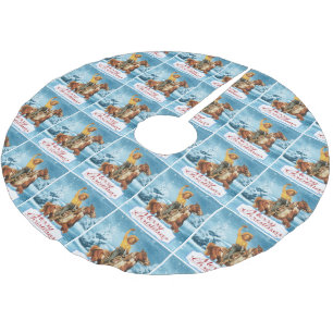 Jupon De Sapin En Polyester Brossé Cow-girl vintage l'hiver de Joyeux Noël de cheval
