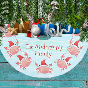 Jupon De Sapin En Polyester Brossé Crabe rouge mignon avec Santa Hat Noël côtier