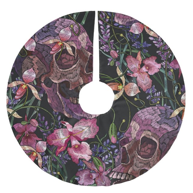 Jupon De Sapin En Polyester Brossé Crâne brodé : Motif gothique de l'orchidée (Devant)