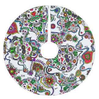 Jupon De Sapin En Polyester Brossé Crâne de Sucre Jour des Morts Tapis de Noël