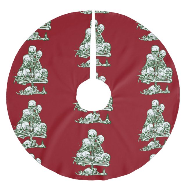 Jupon De Sapin En Polyester Brossé crâne moche sapin de noël squelette gothique (Devant)