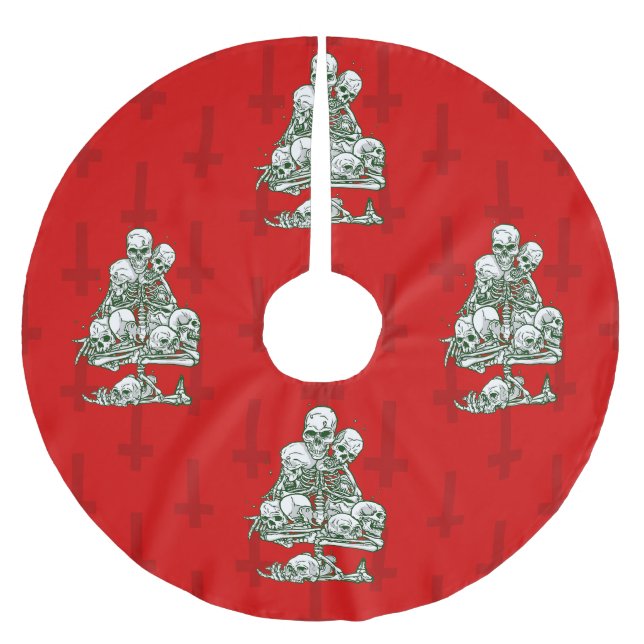 Jupon De Sapin En Polyester Brossé crâne moche sapin squelette de Noël croix gothique (Devant)