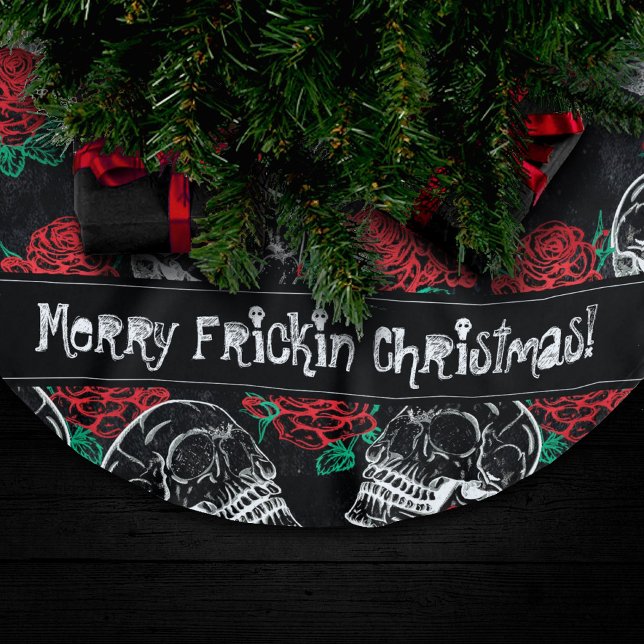 Jupon De Sapin En Polyester Brossé Crânes et roses rouges | Grunge gothique moderne (Créateur téléchargé)