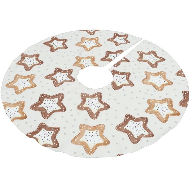 Jupon De Sapin En Polyester Brossé Crème Étoiles Blanches Noël (Angle)