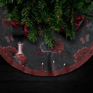 Jupon De Sapin En Polyester Brossé Crimson magique Zodiac Rose de crâne gothique ro