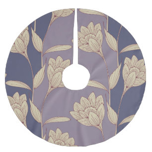 Jupon De Sapin En Polyester Brossé Crocus floral rétro : Papier peint bleu mauve