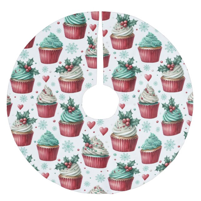 Jupon De Sapin En Polyester Brossé Cupcakes Mistletoe Topping Pink Christmas (Devant)