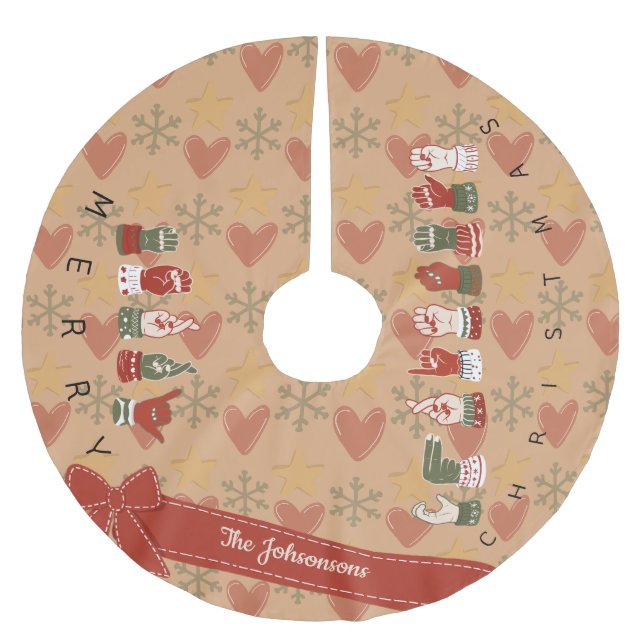 Jupon De Sapin En Polyester Brossé Custom Cozy ASL Joyeux Noël (Devant)