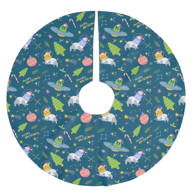 Jupon De Sapin En Polyester Brossé Cute Animaux Astronautes (Devant)