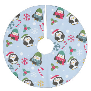 Jupon De Sapin En Polyester Brossé Cute Christmas Penguin