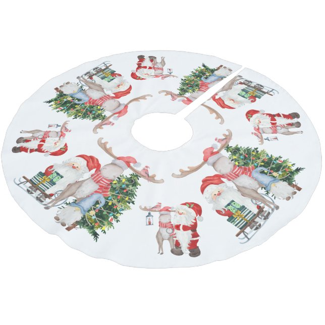 Jupon De Sapin En Polyester Brossé Cute Père Noël Christmas Tree Reindeer et Gnome (Angle)