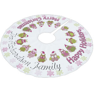 Jupon De Sapin En Polyester Brossé Cute Retro Père Noël Owls VOTRE NOM ICI Arbre Jupe