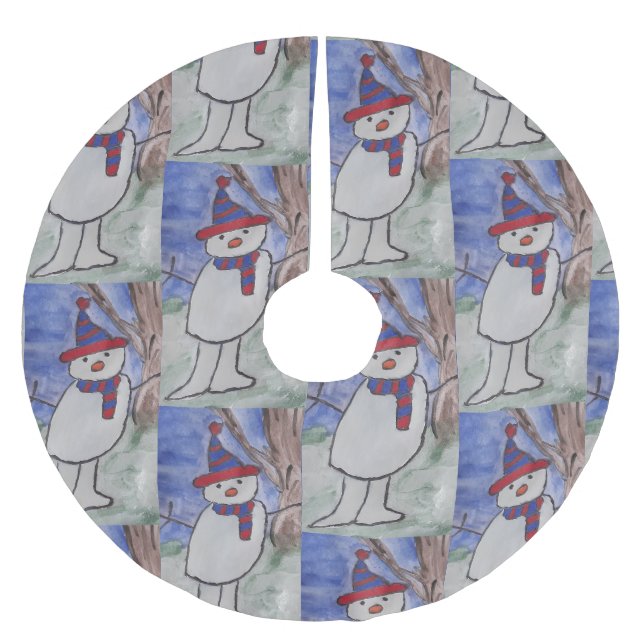 Jupon De Sapin En Polyester Brossé Cute Snowman (Devant)