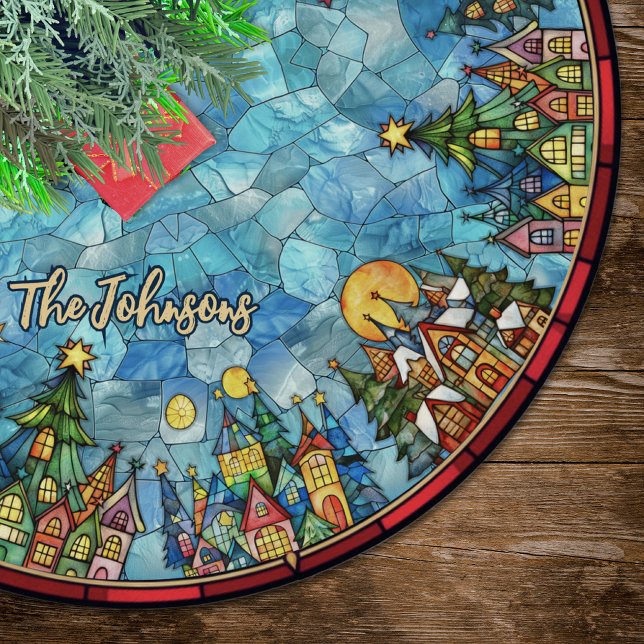 Jupon De Sapin En Polyester Brossé Cute stained glass houses custom christmas (Créateur téléchargé)