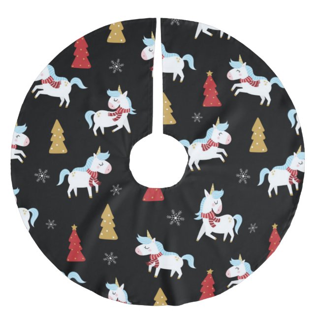 Jupon De Sapin En Polyester Brossé Cute Unicorn Motif de vacances (Devant)