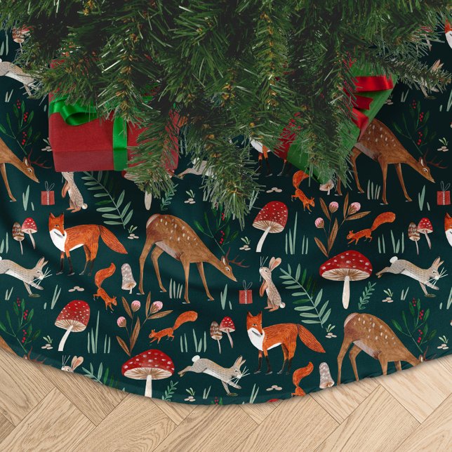 Jupon De Sapin En Polyester Brossé Cute Woodland Animaux Green Christmas Forest (Cute Woodland Animals Green Christmas Forest Brushed Polyester Tree Skirt)