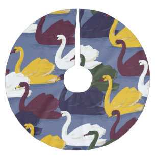 Jupon De Sapin En Polyester Brossé Cygnes dessinés à la main, motif bleu du lac.