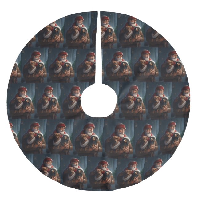 Jupon De Sapin En Polyester Brossé Dachshund Avec Noël Festif Du Père Noël (Devant)