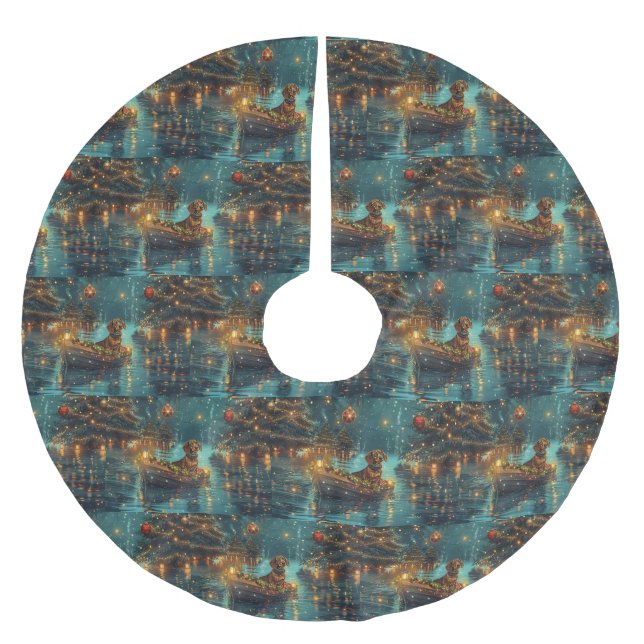 Jupon De Sapin En Polyester Brossé Dachshund Noël Festive Voyage (Devant)