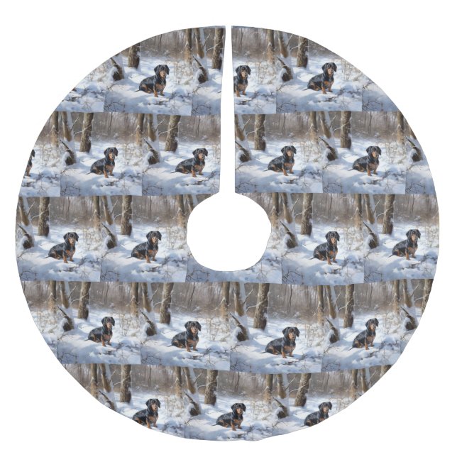 Jupon De Sapin En Polyester Brossé Dachshund Qu'Il Neige Noël (Devant)