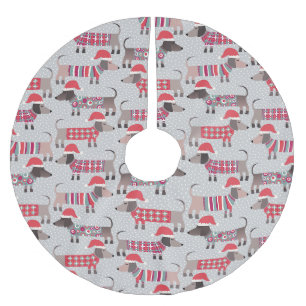 Jupon De Sapin En Polyester Brossé Dachshunds Vêpres Saucisses de Noël Chapeaux