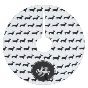 Jupon De Sapin En Polyester Brossé Dacshunds de Noël et chapeaux de Noël Nom de famil