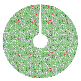 Jupon De Sapin En Polyester Brossé Dalmatie de Noël à Santa Hats Vacances vertes