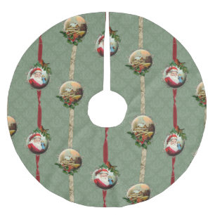 Jupon De Sapin En Polyester Brossé Damassé vintage et rubans de Noël